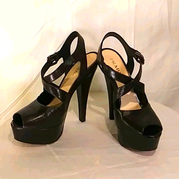 Like New Prada Chocolate Brown Strap Platform Heel - Picture 1 of 15